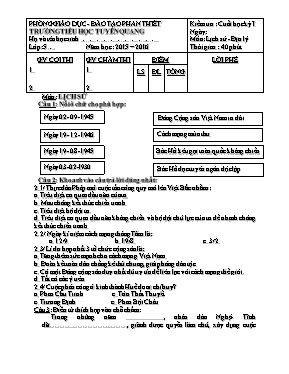 Đề kiểm tra cuối học kỳ I môn Lịch sử + Địa lý Lớp 5 - Năm học 2011-2012 - Trường TH Trung Hòa I (Có đáp án)
